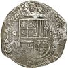 Image 1 : SPAIN, Seville, cob 8 reales, Philip II, assayer Gothic D at 4 o'clock outside tressure on reverse.