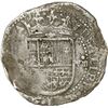 Image 1 : SPAIN, Seville, cob 8 reales, Philip II, assayer Gothic D at 4 o'clock outside tressure on reverse.