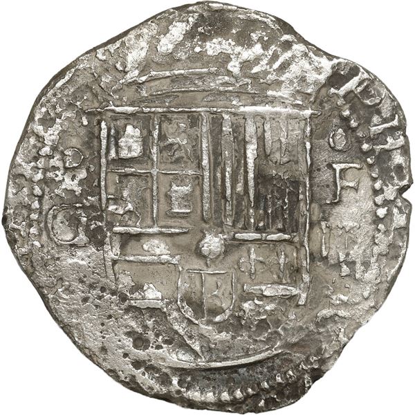 SPAIN, Granada, cob 2 reales, Philip II, assayer oF above denomination II to right.