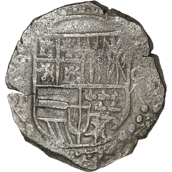 BOLIVIA, Potosí, cob 8 reales, 1620 T, mintmark retrograde P over normal P, Grade 1, ex-Morse.