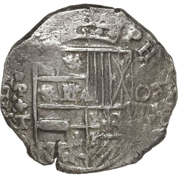 BOLIVIA, Potosí, cob 8 reales, Philip III, assayer T, cross and bottom part of shield transposed