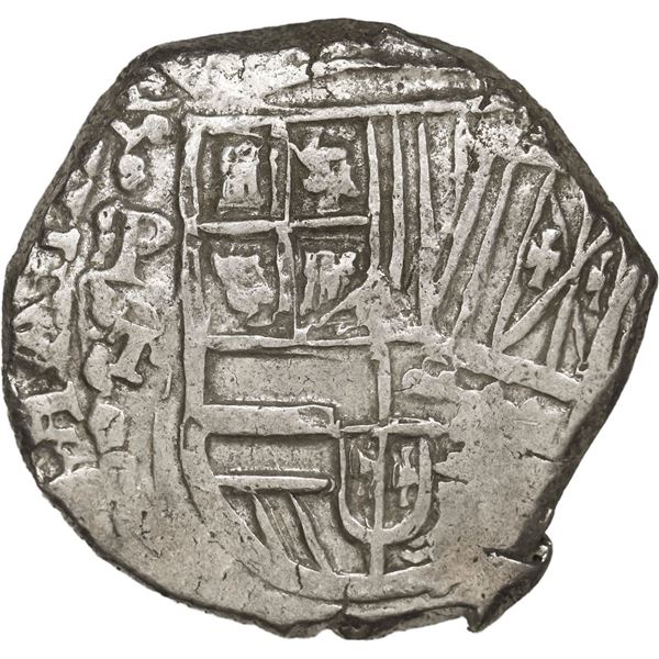 BOLIVIA, Potosí, cob 8 reales, Philip III, assayer T, quadrants of cross transposed, Grade 1, ex-Mor