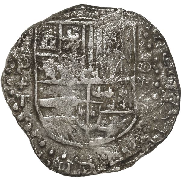 BOLIVIA, Potosí, cob 8 reales, Philip III, assayer T, quadrants of cross transposed, "flat" lions, G