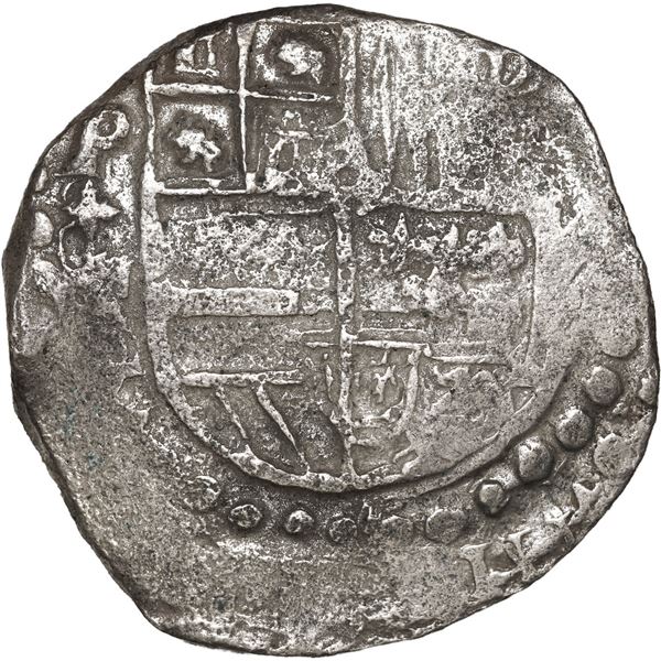 BOLIVIA, Potosí, cob 8 reales, Philip III, assayer T, quadrants of cross transposed, "flat" lions, G