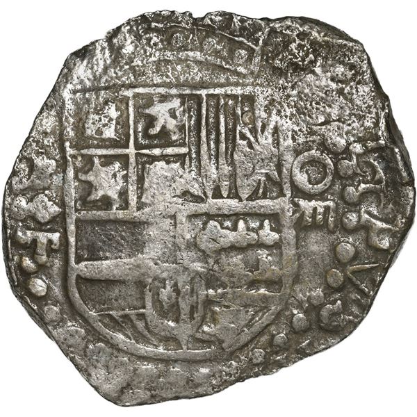 BOLIVIA, Potosí, cob 8 reales, Philip III, assayer T, quadrants of cross transposed, "flat" lions, n