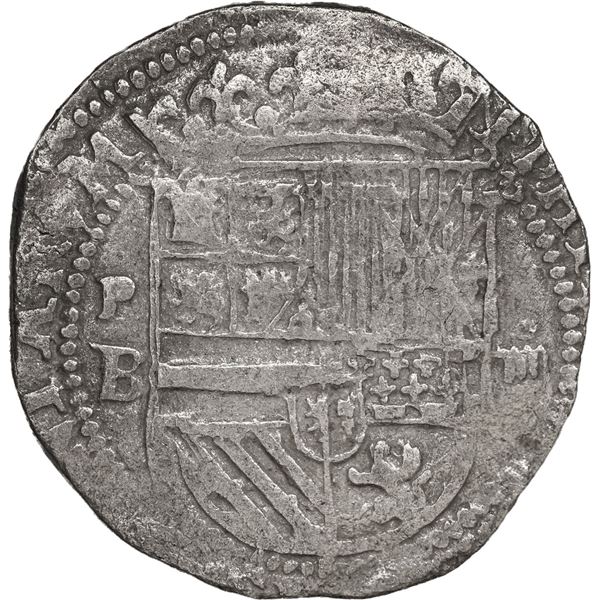 BOLIVIA, Potosí, cob 4 reales, Philip II, assayer B (1st period), "flat" lions, Grade 1, ex-Morse.