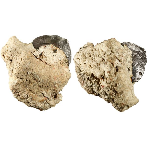 MEXICO, Mexico City, clump of one cob 8 reales in chunk of coral, Philip IV, assayer not visible.