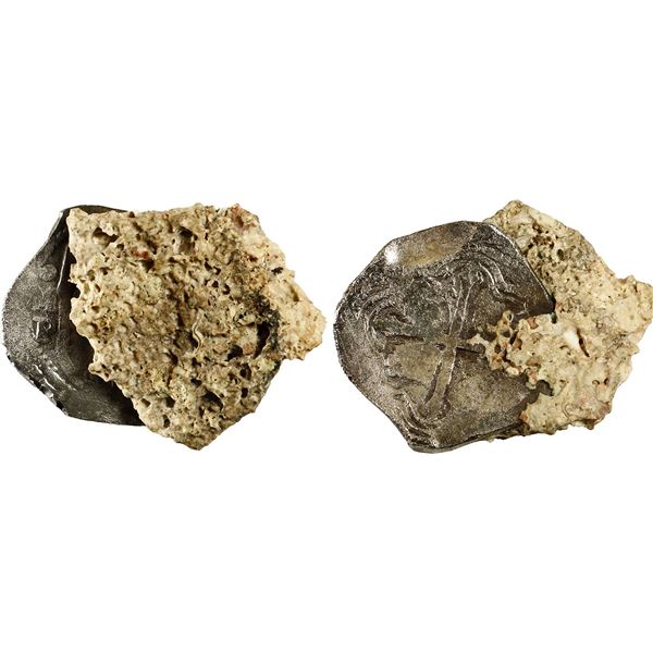 MEXICO, Mexico City, clump of one cob 8 reales in small chunk of coral, Philip IV, assayer P.