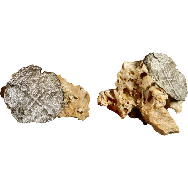 MEXICO, Mexico City, clump of one cob 4 reales in chunk of coral, Philip IV, assayer not visible.