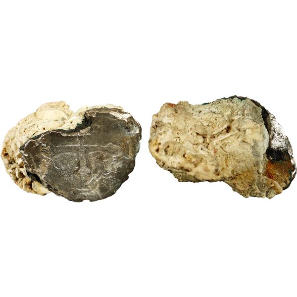 MEXICO, Mexico City, clump of one cob 4 reales and chunk of coral, Philip IV, assayer not visible.