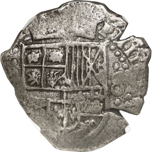 BOLIVIA, Potosí, cob 8 reales, 1647 (small digits), assayer not visible, with crowned-L countermark 