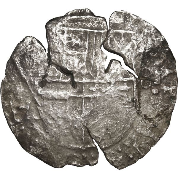 BOLIVIA, Potosí, cob 8 reales, (1649) Z, with two countermarks (crowned-C and crown-alone) on cross 
