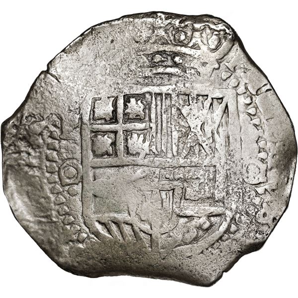 BOLIVIA, Potosí, cob 8 reales, (1650) O, with crowned-O countermark on cross.