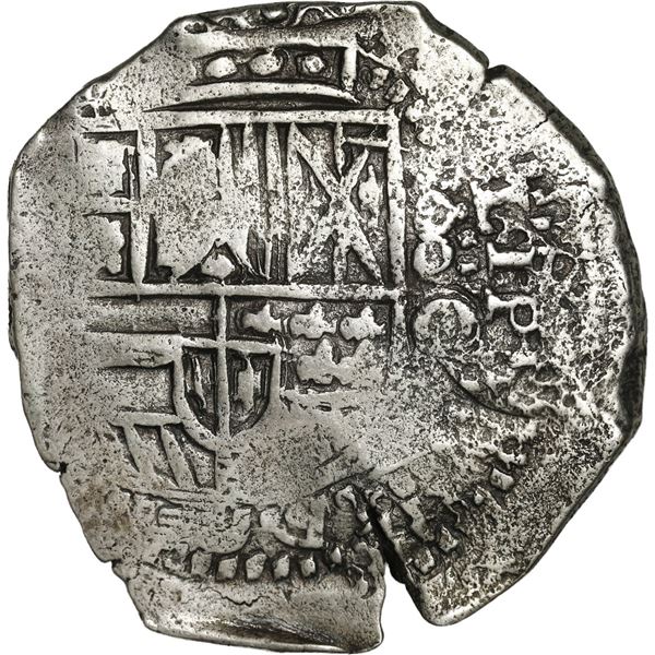 BOLIVIA, Potosí, cob 8 reales, (1650) O, with crowned-PH countermark on cross.
