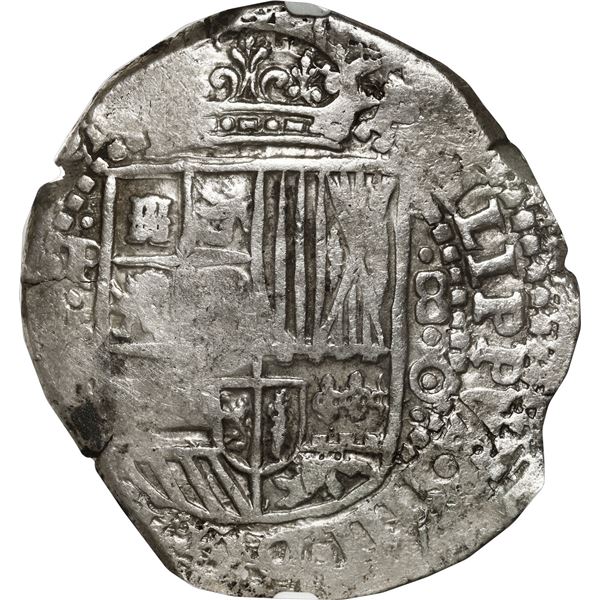 BOLIVIA, Potosí, cob 8 reales, 1651 O, with crowned-L countermark on cross, NGC AU details / cleaned