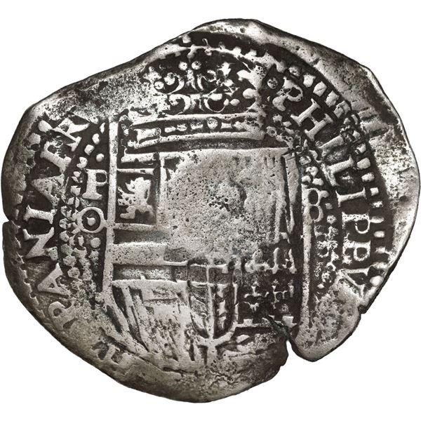 BOLIVIA, Potosí, cob 8 reales, 1651 O, with two countermarks (arms and unidentifiable) on cross (ver