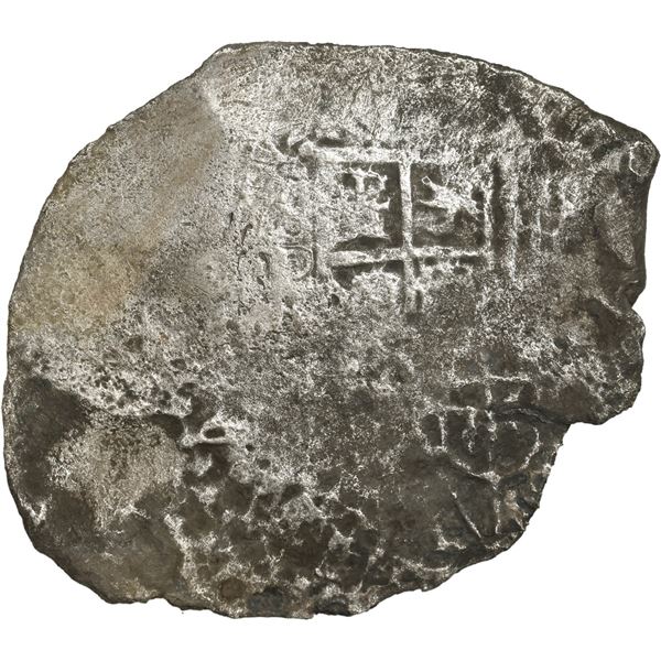 BOLIVIA, Potosí, cob 8 reales, (1651-52) (O or E), with crowned-L countermark on cross.