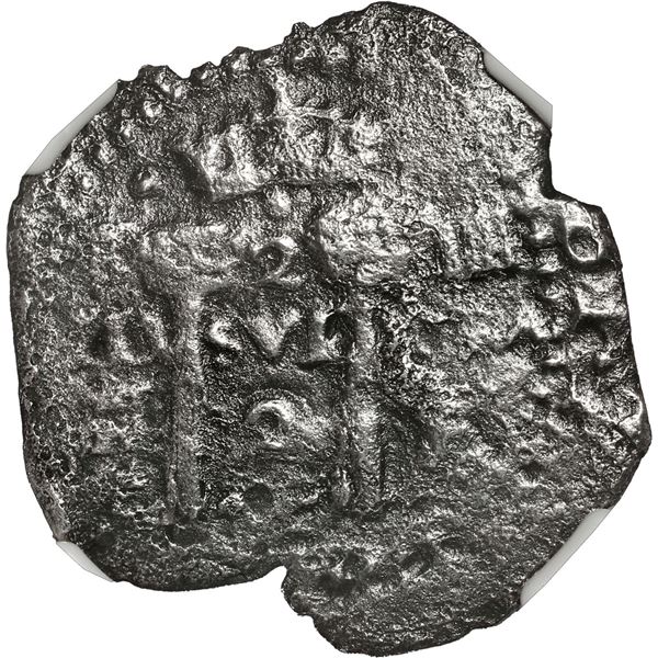 BOLIVIA, Potosí, cob 2 reales, 1652 E, transitional McLean Type I, rare, NGC VF details / sea salvag