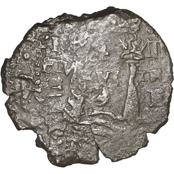 BOLIVIA, Potosí, cob 4 reales, 1652 E, transitional McLean Type II var with error denomination 4/2, 
