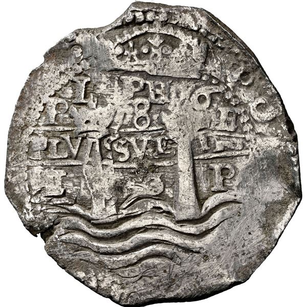 BOLIVIA, Potosí, cob 8 reales, 1653 E, 1-PH-6 at top, PCGS F details (Jupiter Shipwreck).