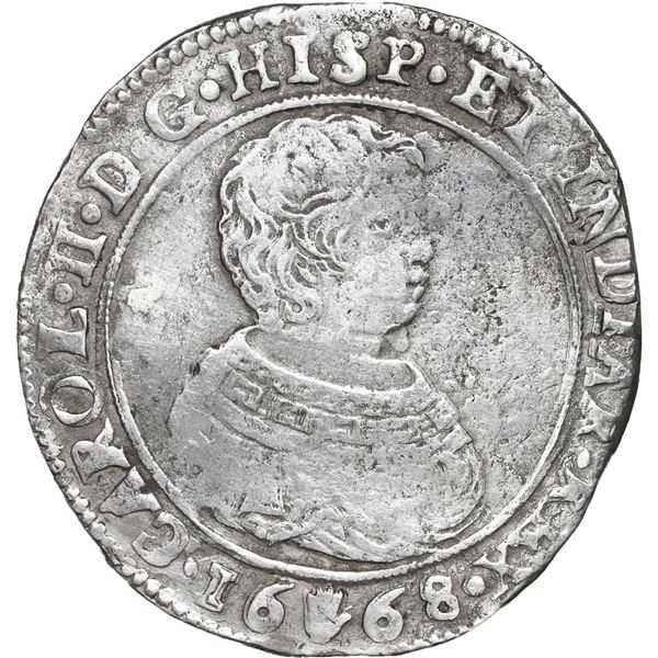 NETHERLANDS (Spanish), Brabant, Antwerp mint, portrait ducatoon, Charles II, 1668.