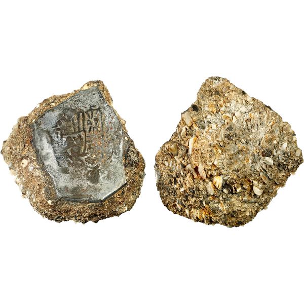 MEXICO, Mexico City, clump of one cob 8 reales in chunk of coral, assayer not visible (J), style of 