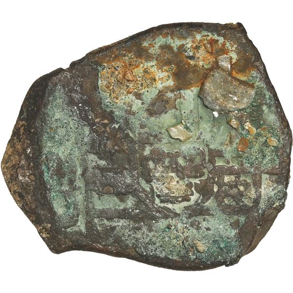 MEXICO, Mexico City, cob 4 reales "greenie," Philip V, assayer J (style of 1705-12), encrusted as fo