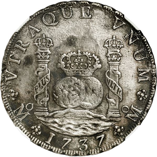 MEXICO, Mexico City, pillar 8 reales, Philip V, 1737 MF, NGC AU details / sea salvaged (Shipwreck Bl