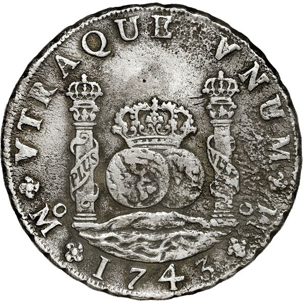 MEXICO, Mexico City, pillar 8 reales, Philip V, 1743 MF.