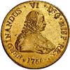 Image 1 : CHILE, Santiago, gold bust 8 escudos, Ferdinand VI, 1750 J, NGC UNC details / saltwater damage (Ship