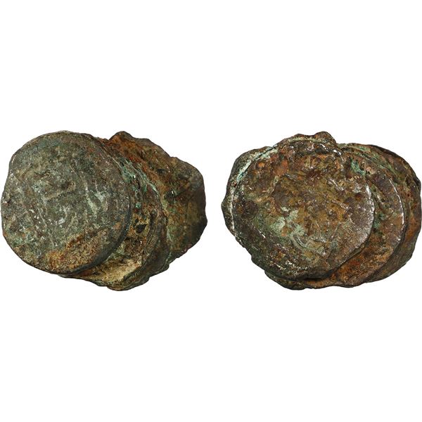 NETHERLANDS (United), Zeeland, clump of about nine copper duits, 1752, encrusted as found.