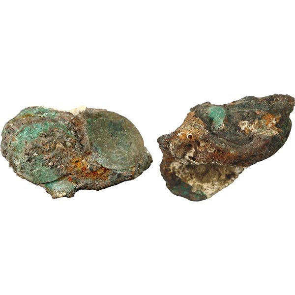 NETHERLANDS (United), Zeeland, clump of at least seven copper duits, 1752, encrusted as found.