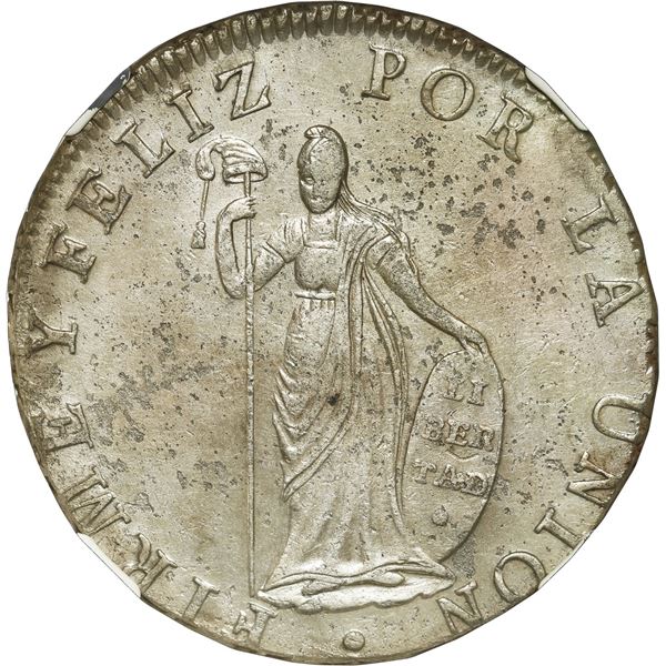 PERU, Cuzco, 8 reales, 1828 G, NGC Shipwreck Effect (SB Pulaski Shipwreck Label).