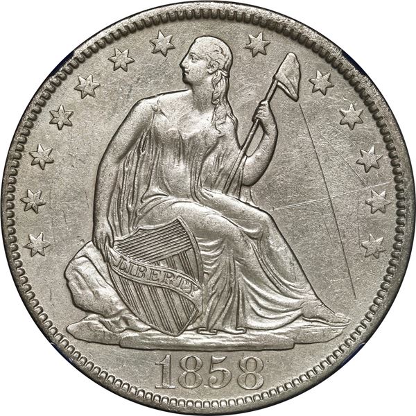 UNITED STATES, New Orleans mint, Seated Liberty half dollar, 1858-O, NGC Shipwreck Effect (C) AU / i