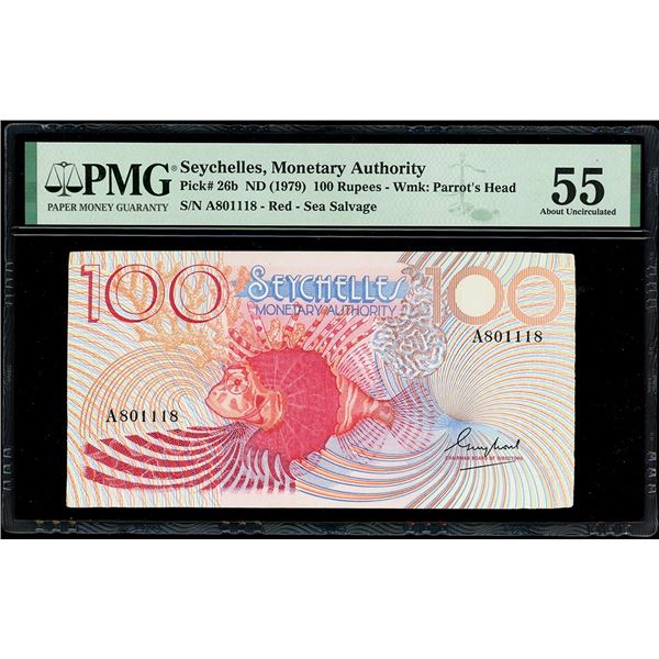 SEYCHELLES, Seychelles Monetary Authority, 100 rupees, (1979), serial A801118, PMG AU 55 / MV Aeolia