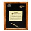 Image 1 : Display containing three items from the wreck: a Potosí, Bolivia, cob 8 reales, Philip III; the bowl