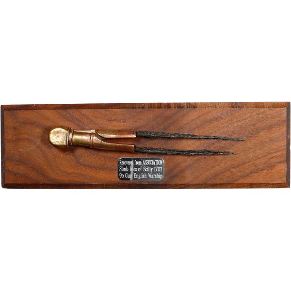 Brass navigational dividers with iron nibs mostly intact, ex-Association (1707).