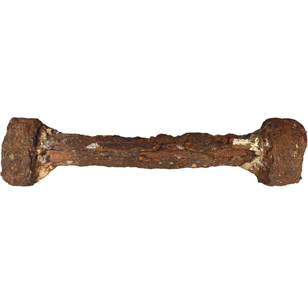 Encrusted iron barshot with cylindrical ends, ex-1715 Fleet, ex-Real Eight (Parke-Bernet).