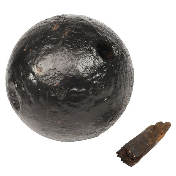 Small iron cannonball "grenade," professionally conserved, with wooden plug, ex-1715 Fleet.