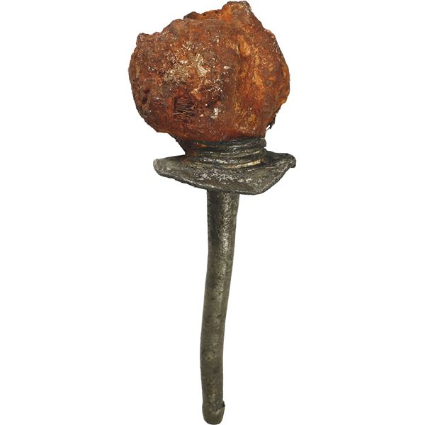 Pewter clyster-pump nozzle with spherical mass, ex-Guadalupe-Tolosa (1724).