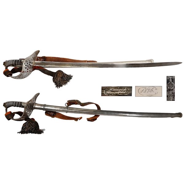 Austrian cavalry officer's dress sword with scabbard and hanger, engraved Heinrich Hauptfeld and the