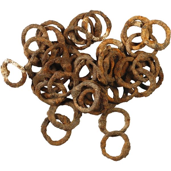 Lot of 51 small iron chainmail links, Spanish colonial, early to mid-1500s, found in New Mexico ca. 