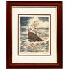 Image 1 : Framed, signed, color lithograph entitled "The Wreck of the Concepcion 1641" by Duke Long (1980).