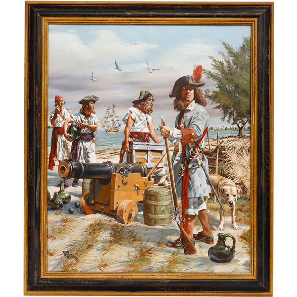 Original oil-on-canvas painting of pirate Bartholomew "Black Bart" Roberts by Rick Reeves (1994), si
