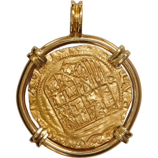 SPAIN, Seville, gold 1 escudo, Charles-Joanna, assayer Gothic D to left, mintmark S to right, mounte