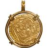 Image 1 : SPAIN, Seville, gold 1 escudo, Charles-Joanna, assayer Gothic D to left, mintmark S to right, mounte