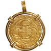Image 2 : SPAIN, Seville, gold 1 escudo, Charles-Joanna, assayer Gothic D to left, mintmark S to right, mounte