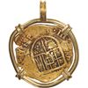 Image 1 : SPAIN, Seville, gold cob 2 escudos, Philip III, assayer B, mounted cross-side out in 18K gold pendan