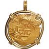 Image 2 : SPAIN, Seville, gold cob 2 escudos, Philip III, assayer B, mounted cross-side out in 18K gold pendan