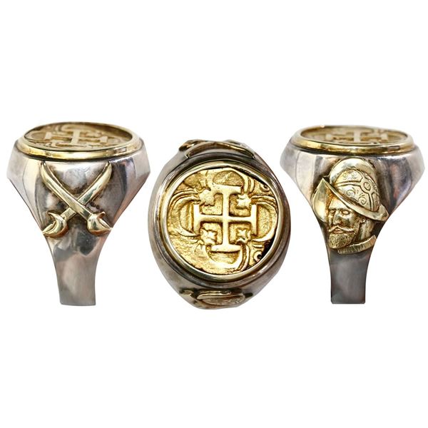 SPAIN, Seville, gold cob 2 escudos, Philip III, assayer not visible, mounted cross-side out in silve